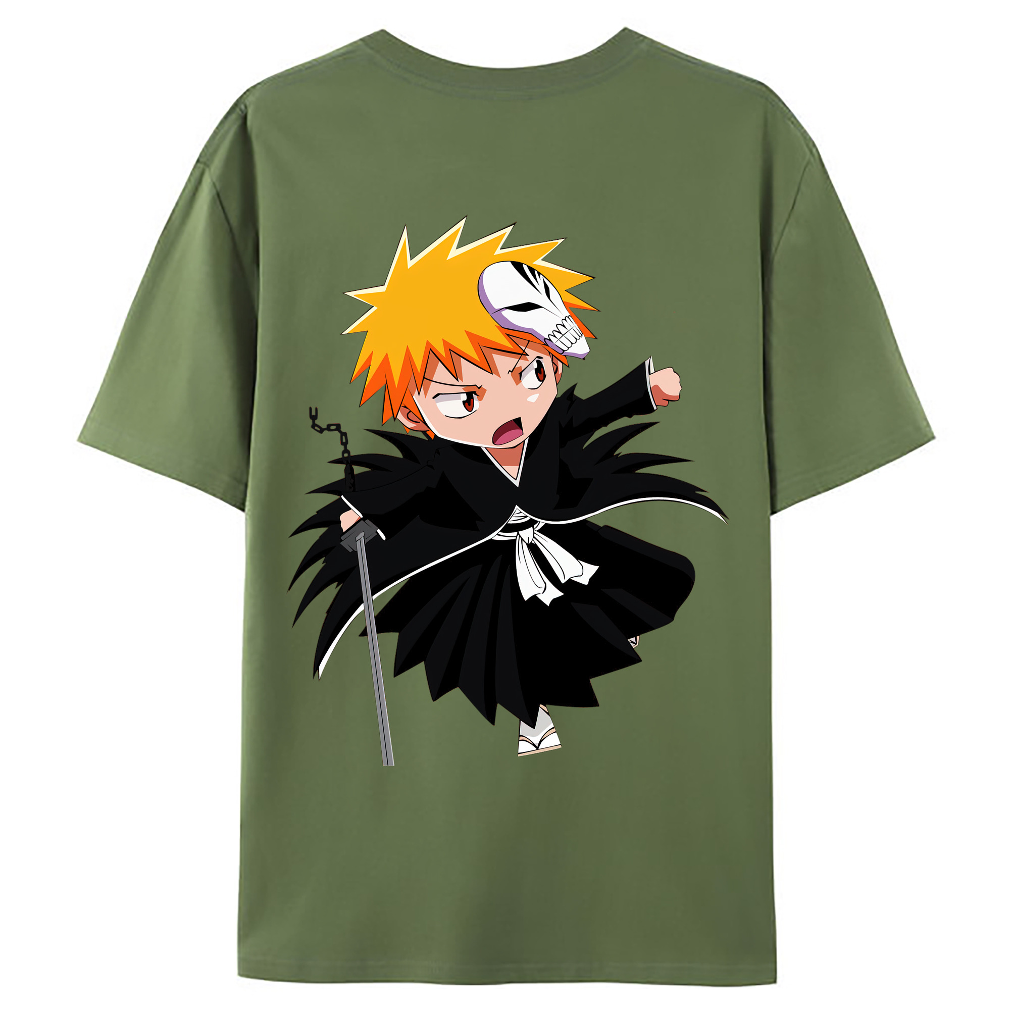 （画像用） ブリーチ 黒崎一護（くろさき いちご）BLEACH Kurosaki Ichigo 綿100％ メンズ半袖Tシャツ（バックプリント） 通気性